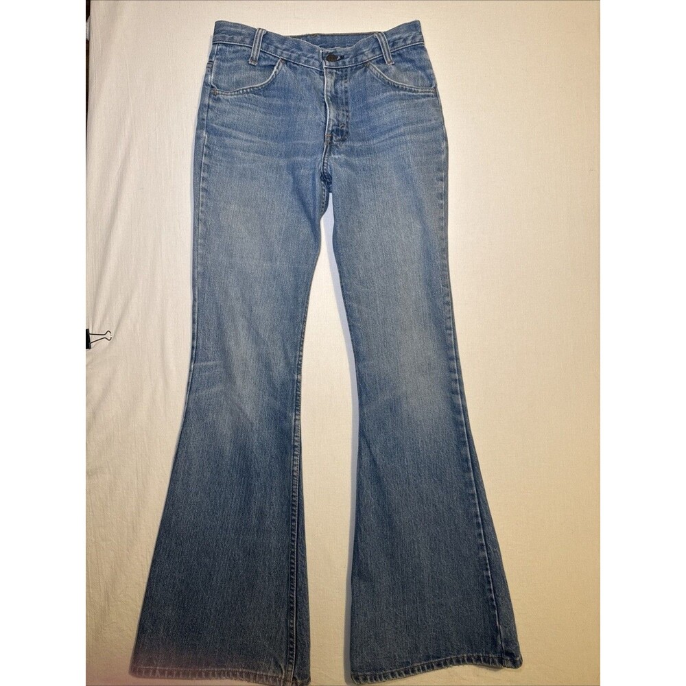 Vintage 70s Levi's 784 Orange Tab Flare Jeans Light Wash Denim 26x33